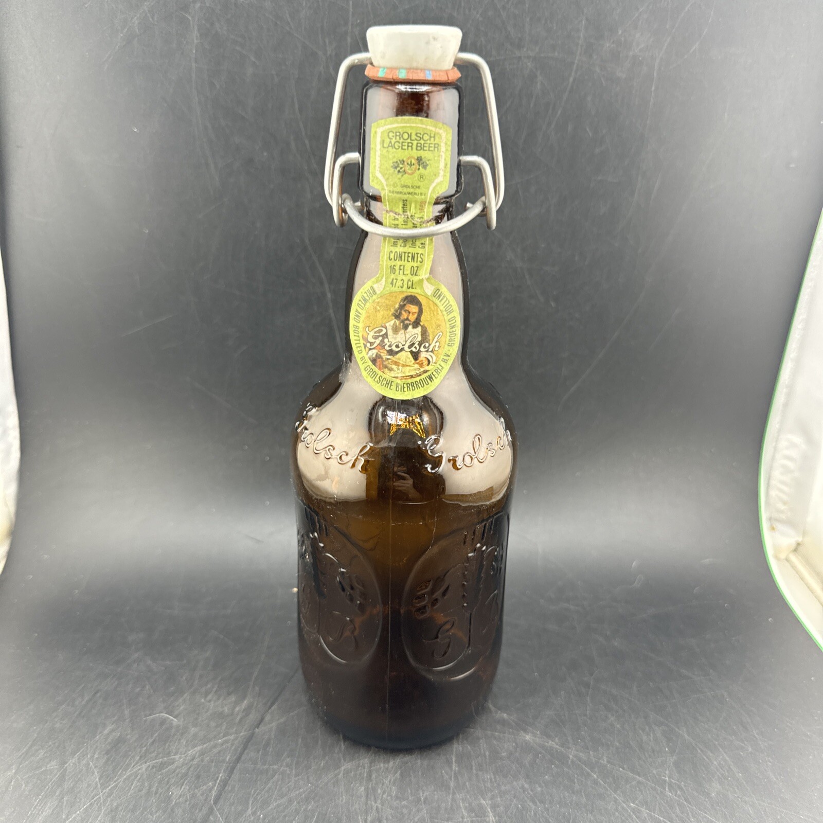 Vintage Grolsch Lager Beer Bottle - Rare Amber Glass with Porcelain Stopper
