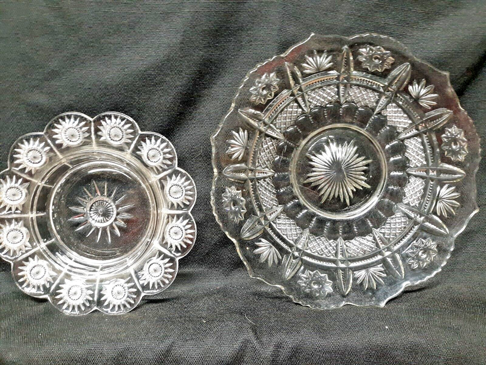 Vintage Sunburst Ruffled Edge Lead Crystal Clear Lot of 2 Serving Trays 10 X 2