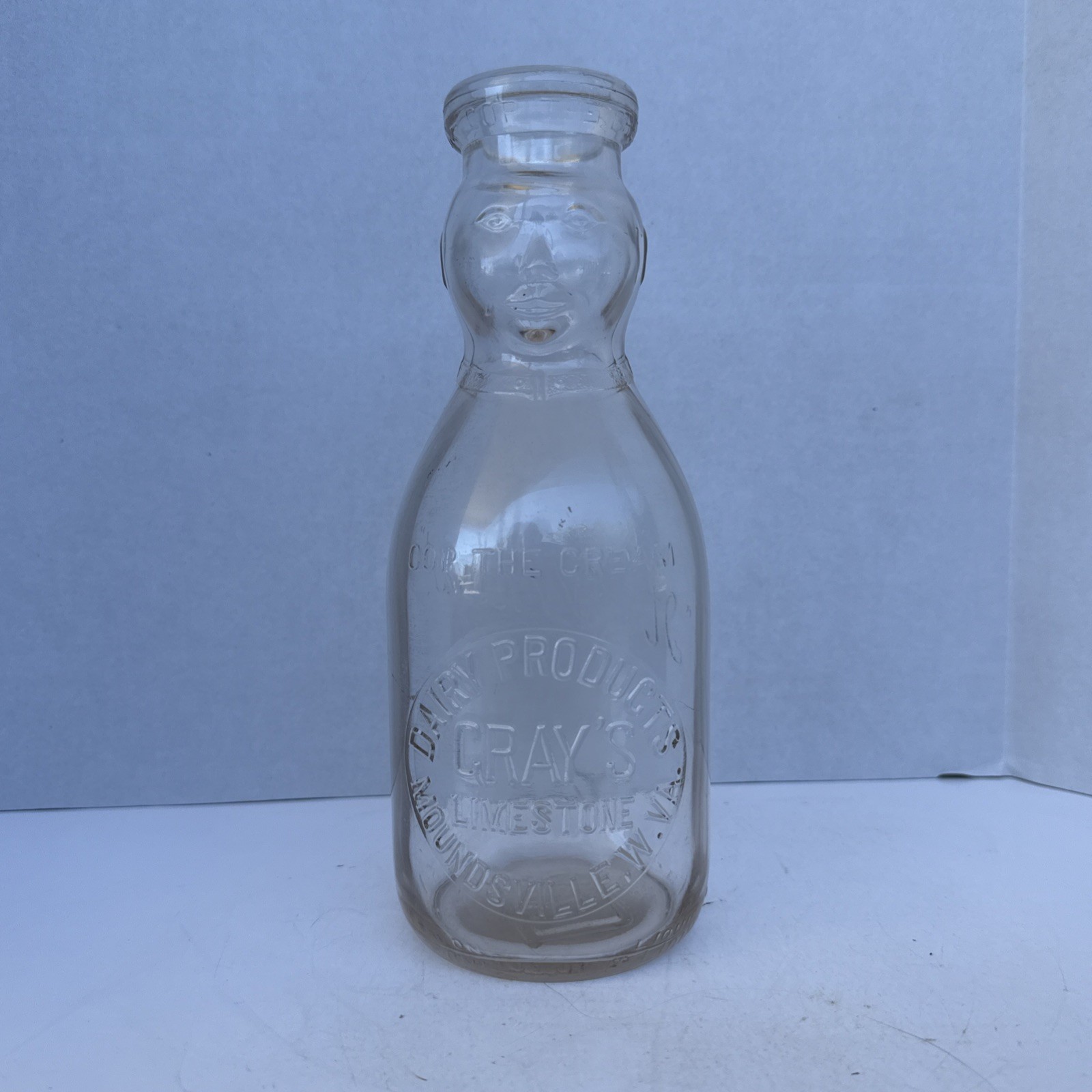 Vintage Quart Milk Bottle Cop The Cream Cray\'s Limestone Dairy Moundsville W VA 