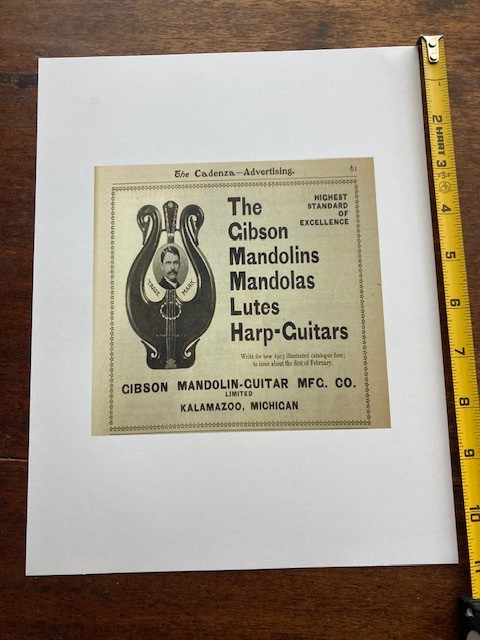 Vintage Gibson Mandolin Co. Ad Poster - Mandola Lutes Harp-Guitars USA