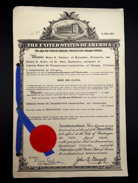 1952 US Patent 2605863 Brake & Clutch Talboys Kraft Johnson Transmission Documen 1952 US Patent 2605863 Brake & Clutch Talboys Kraft Johnson Transmission Documen