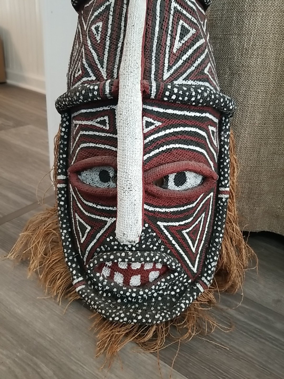 African Zambia Makishi  Ceremonial Tribal Mask Woven Fiber 37