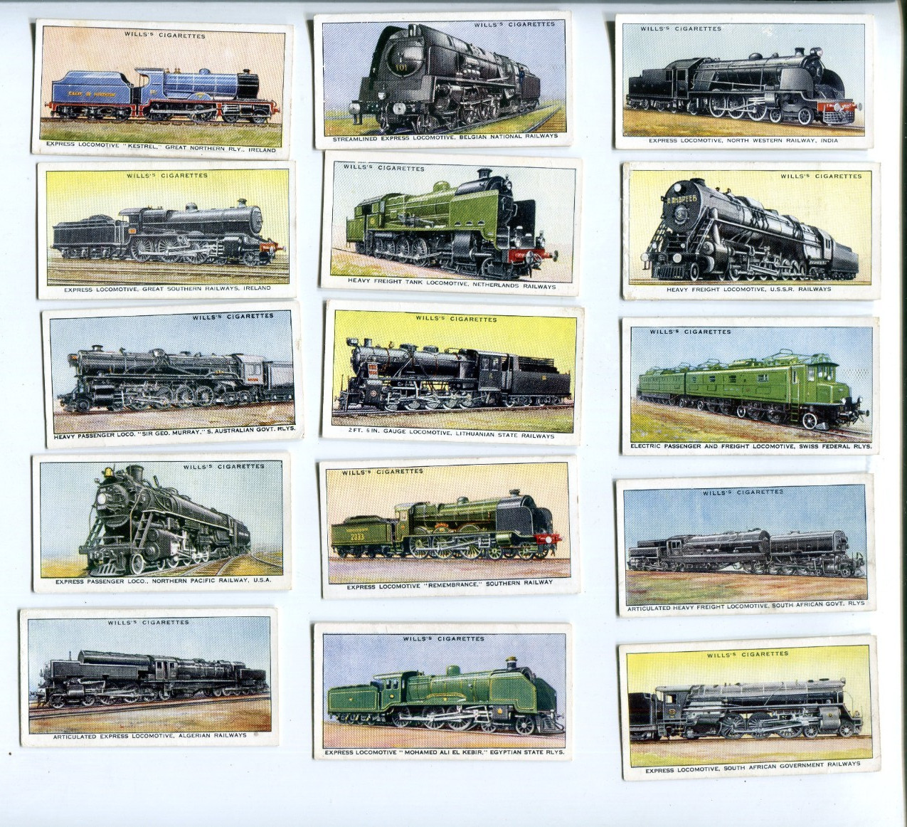 1936 W. D. & H. O. WILLS RAILWAY ENGINES 15 DIFFERENT TOBACCO CARD LOT 1936 W. D. & H. O. WILLS RAILWAY ENGINES 15 DIFFERENT TOBACCO CARD LOT
