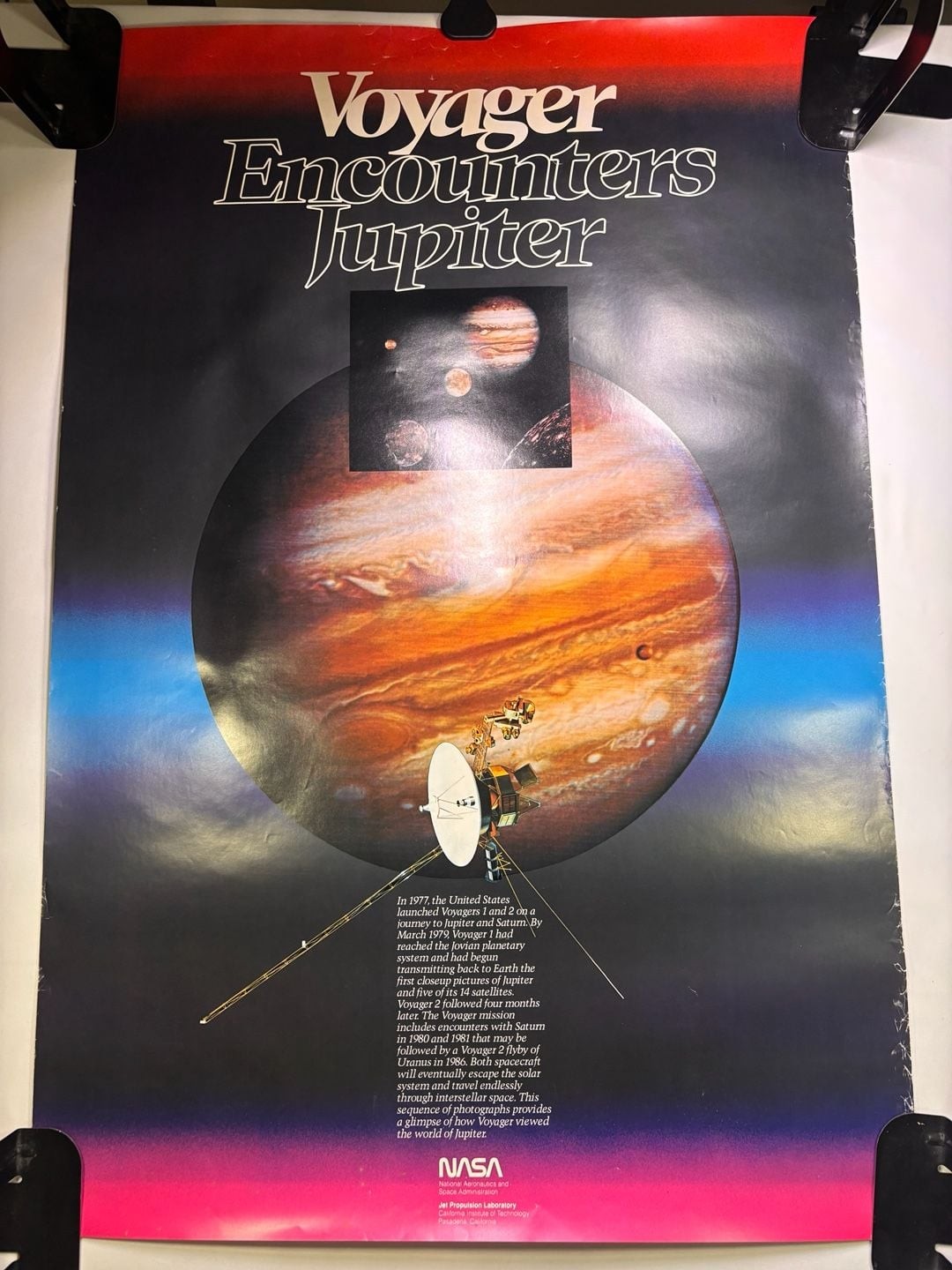Vintage 1979 NASA Voyager Encounters Jupiter Educational Poster Vintage 1979 NASA Voyager Encounters Jupiter Educational Poster