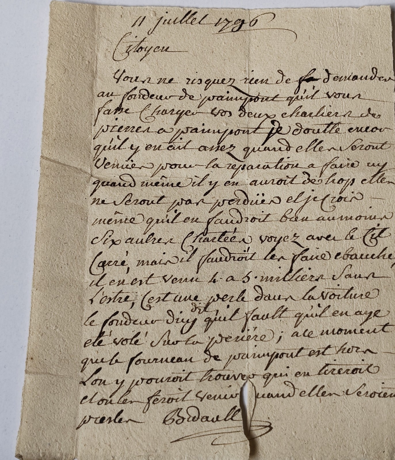1796 French Revolutionary Letter Signed Bidault to Citizen Delarue Neufchâteau 1796 French Revolutionary Letter Signed Bidault to Citizen Delarue Neufchâteau