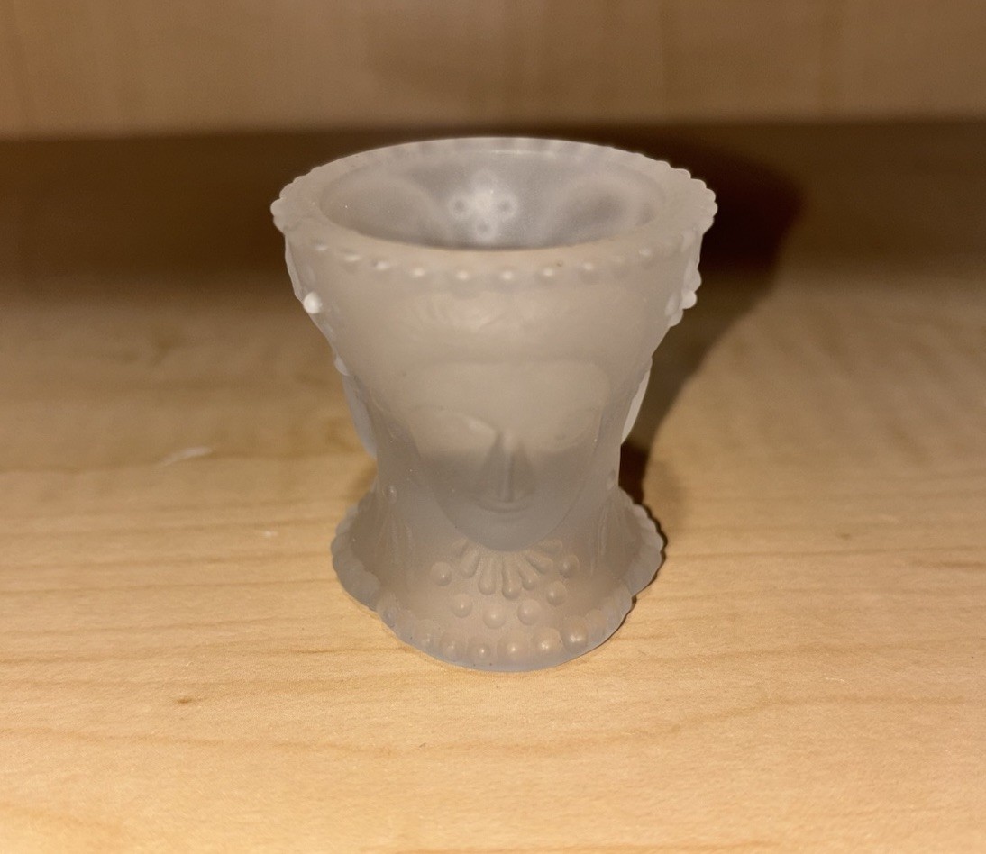 Vintage LG Wright Frosted Glass Three Faces Open Salt Cellar Vintage LG Wright Frosted Glass Three Faces Open Salt Cellar