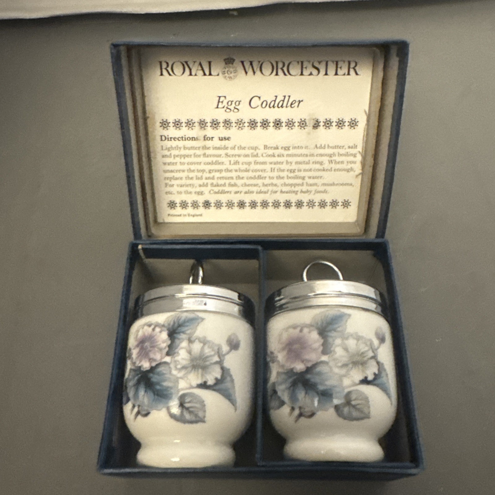 Royal Worcester Egg Coddler Set In Original Box Made In England Porcelain Royal Worcester Egg Coddler Set In Original Box Made In England Porcelain