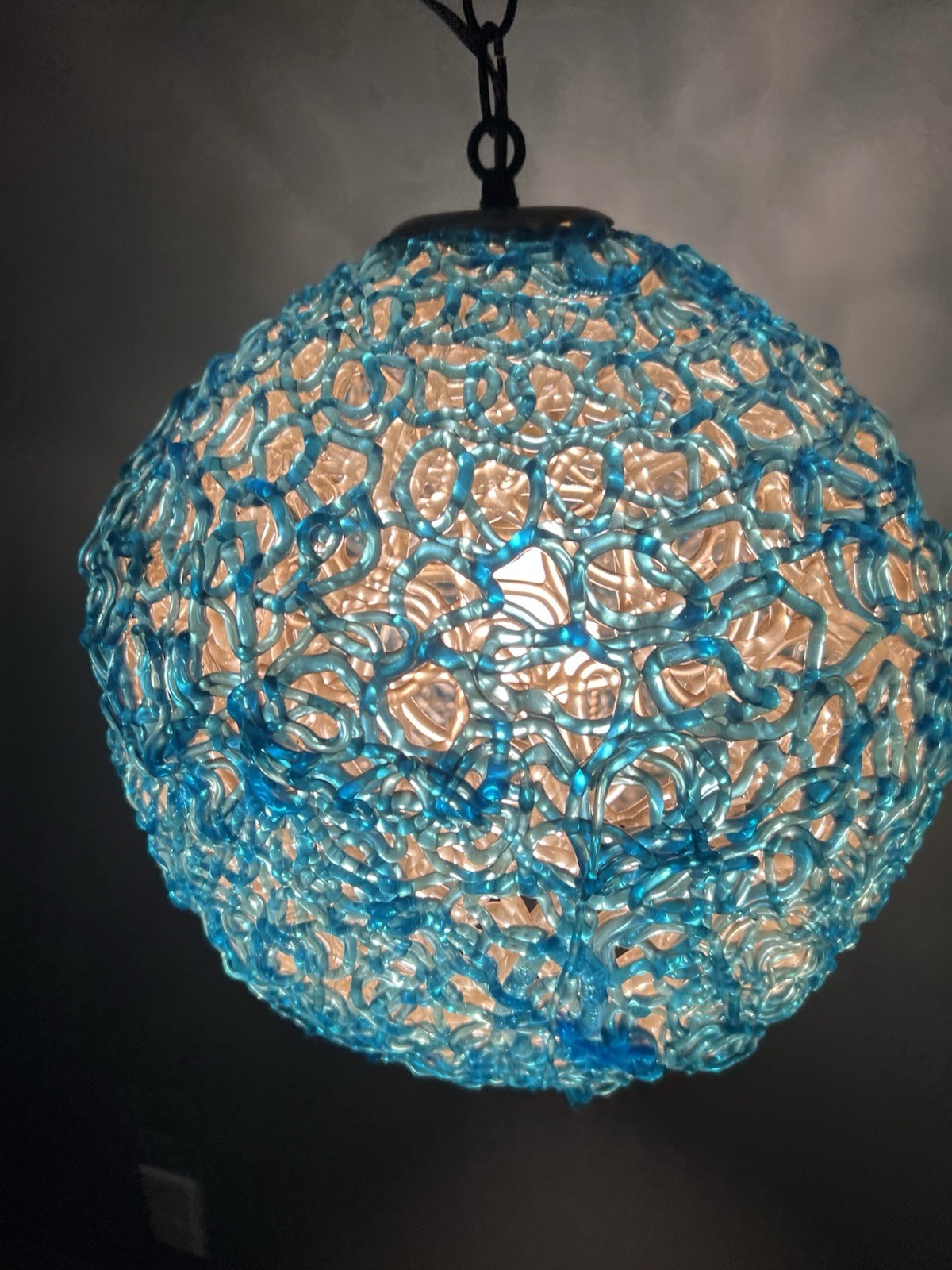 Vtg 50s MCM Mid Century Modern Lucite Spun Spaghetti Hanging Orb Swag Lamp Light