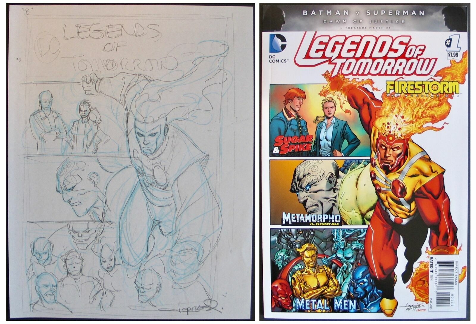 Vintage 2016 SIGNED PRELIM SKETCH ART Legends Of Tomorrow DC Comic Book #1