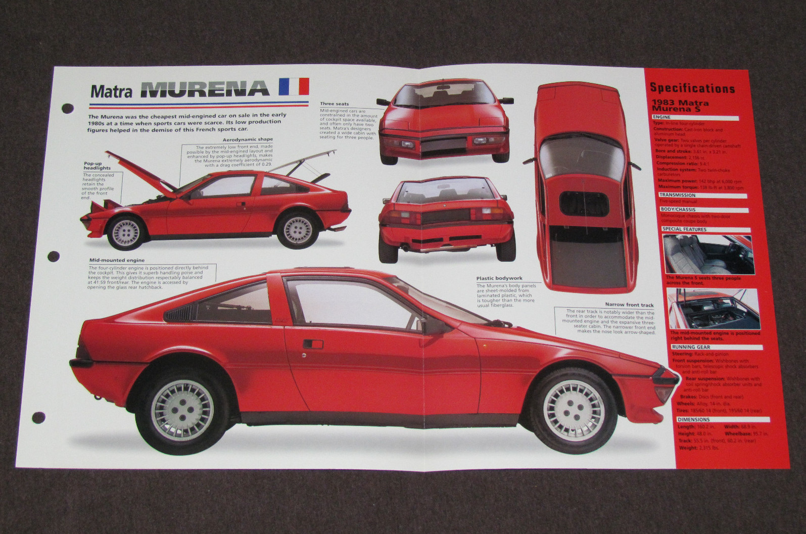 1980-1983 MATRA MURENA Car SPEC SHEET BROCHURE PHOTO BOOKLET