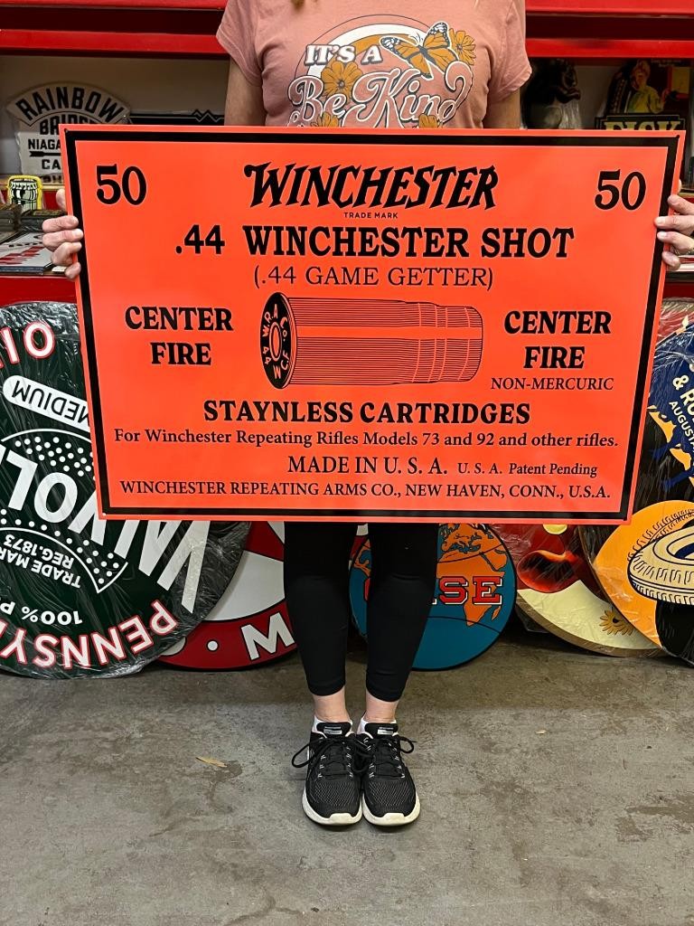 Vintage Style Metal Rafter Sign Winchester 2 Sided NOT Porcelain 34x24 Made USA