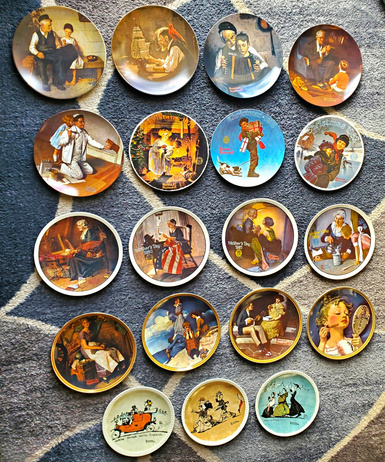 Norman Rockwell Collector Plates Set of 19 Porcelain w/ COA Xmas Women's On Tour