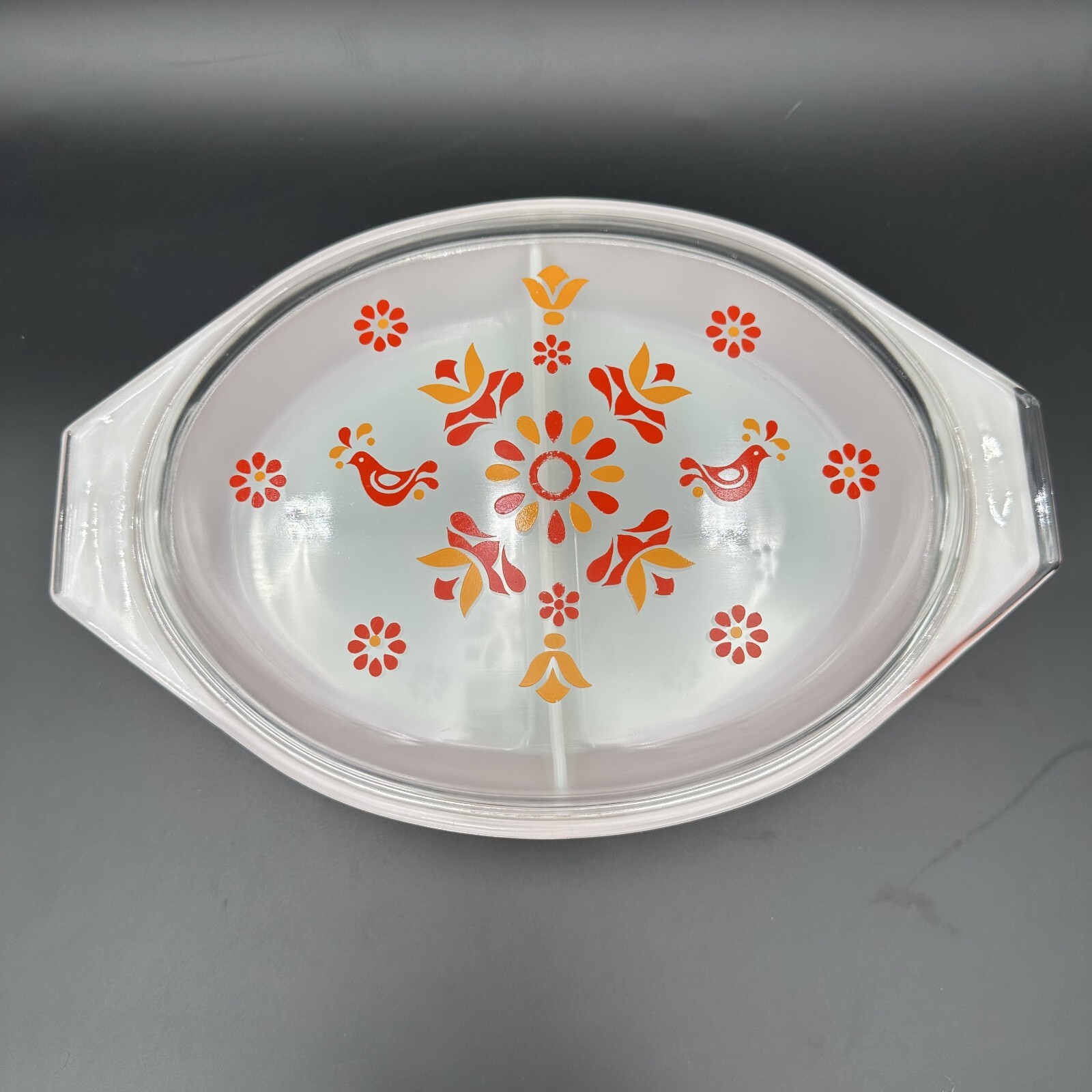 Vintage Pyrex Friendship Divided Casserole 1.5 Quart Dish With Lid #37 Red Birds