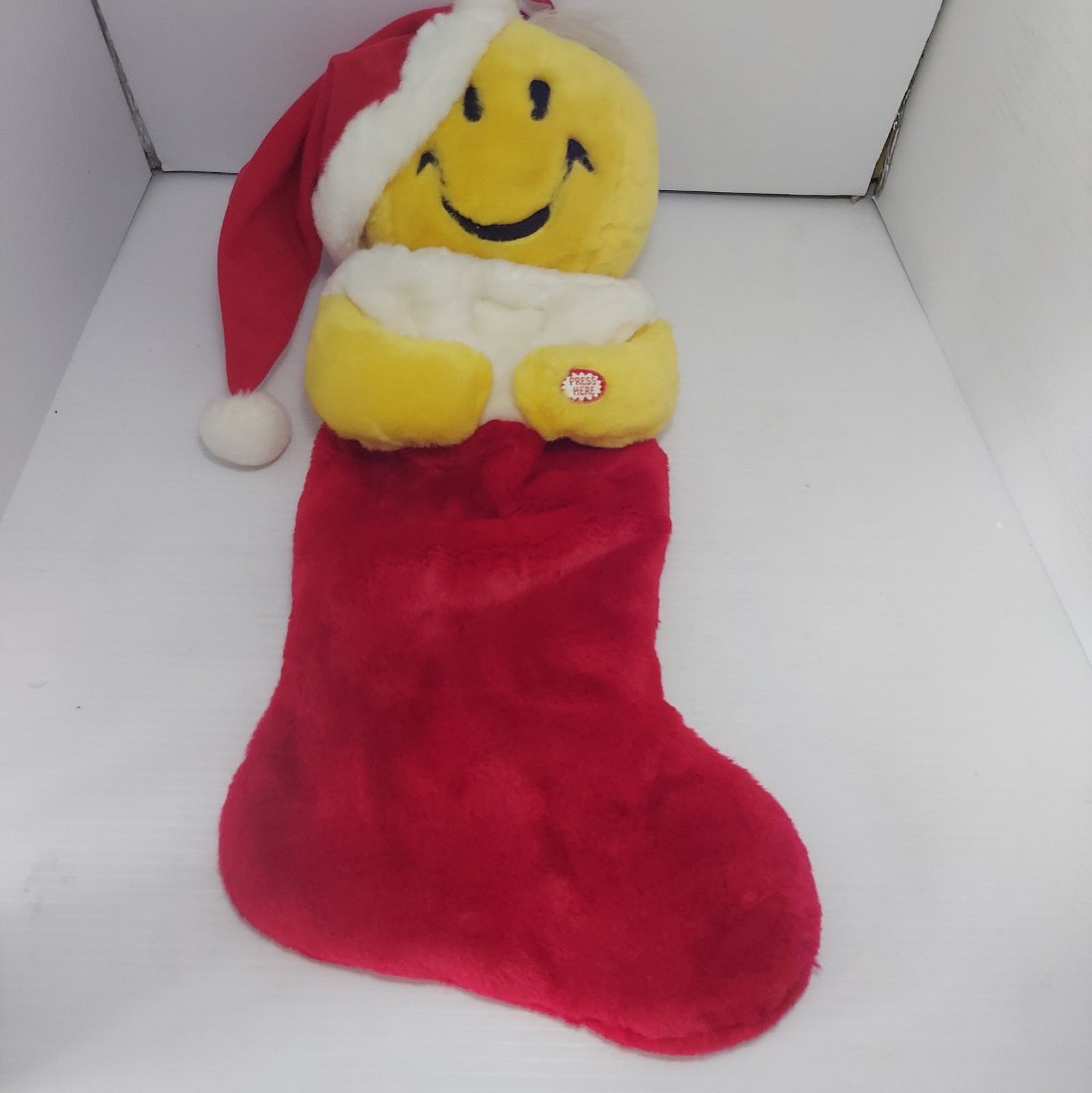 Vintage MTY International Plush Happy Face Giggling Christmas Stocking (Tested) Vintage MTY International Plush Happy Face Giggling Christmas Stocking (Tested)