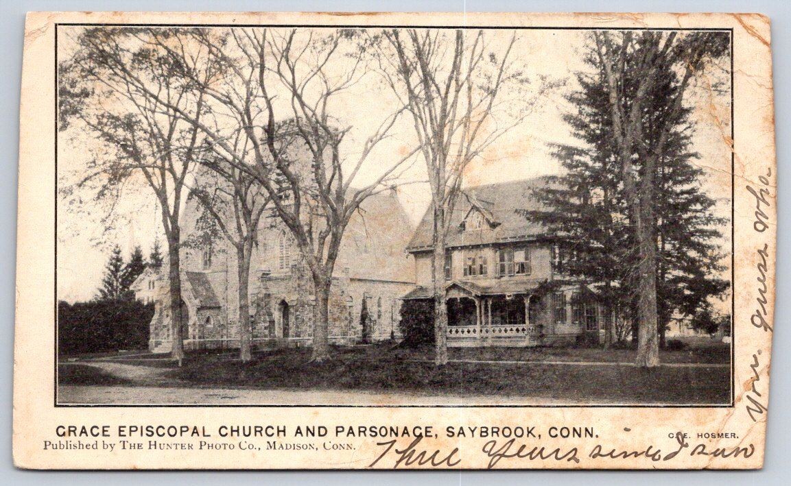 Saybrook Antique Connecticut Postcard OLD SAYBROOK Grace Episcopal Church 1906