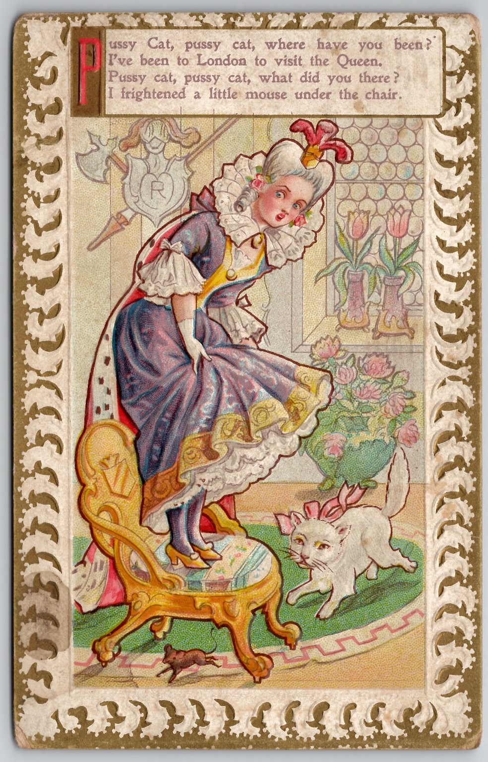 1922 Pussy Cat Nursery Rhyme Embossed Postcard Salamanca NY Postmark
