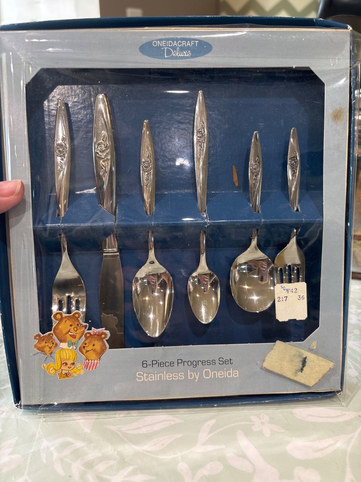 Vintage Oneidacraft Deluxe Stainless 6 PC Childs Progress Flatware Lasting Rose
