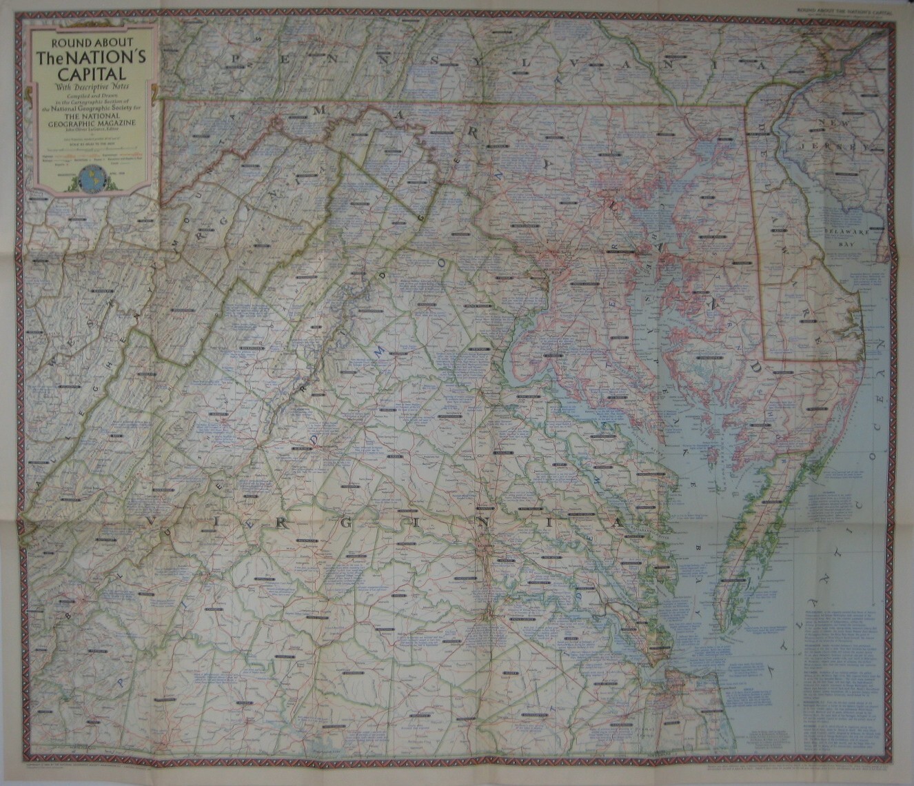1956 Wall Map WASHINGTON DC West Virginia Maryland Delaware Roads Battlefields 1956 Wall Map WASHINGTON DC West Virginia Maryland Delaware Roads Battlefields