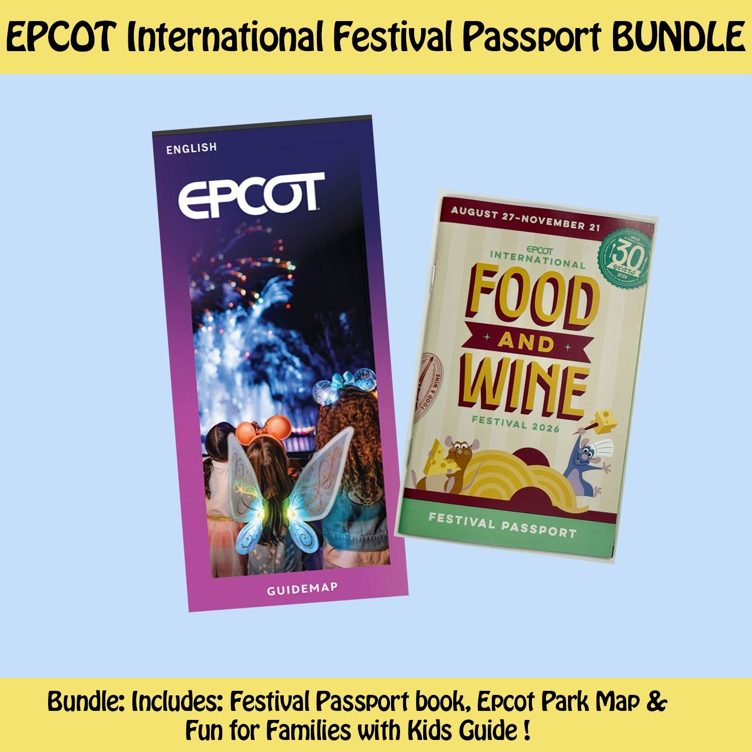 30th Food And Wine Festival Passport Bundle book + Epcot Map 2026 Disney World 30th Food And Wine Festival Passport Bundle book + Epcot Map 2026 Disney World