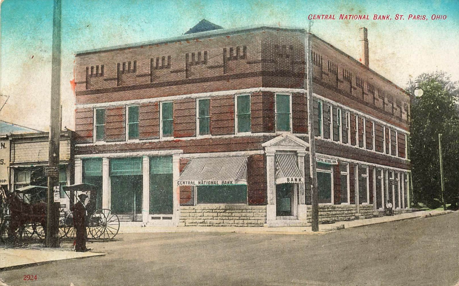 1909 OHIO POSTCARD: STREET VIEW OF CENTRAL NATIONAL BANK, ST. PARIS, OH 1909 OHIO POSTCARD: STREET VIEW OF CENTRAL NATIONAL BANK, ST. PARIS, OH