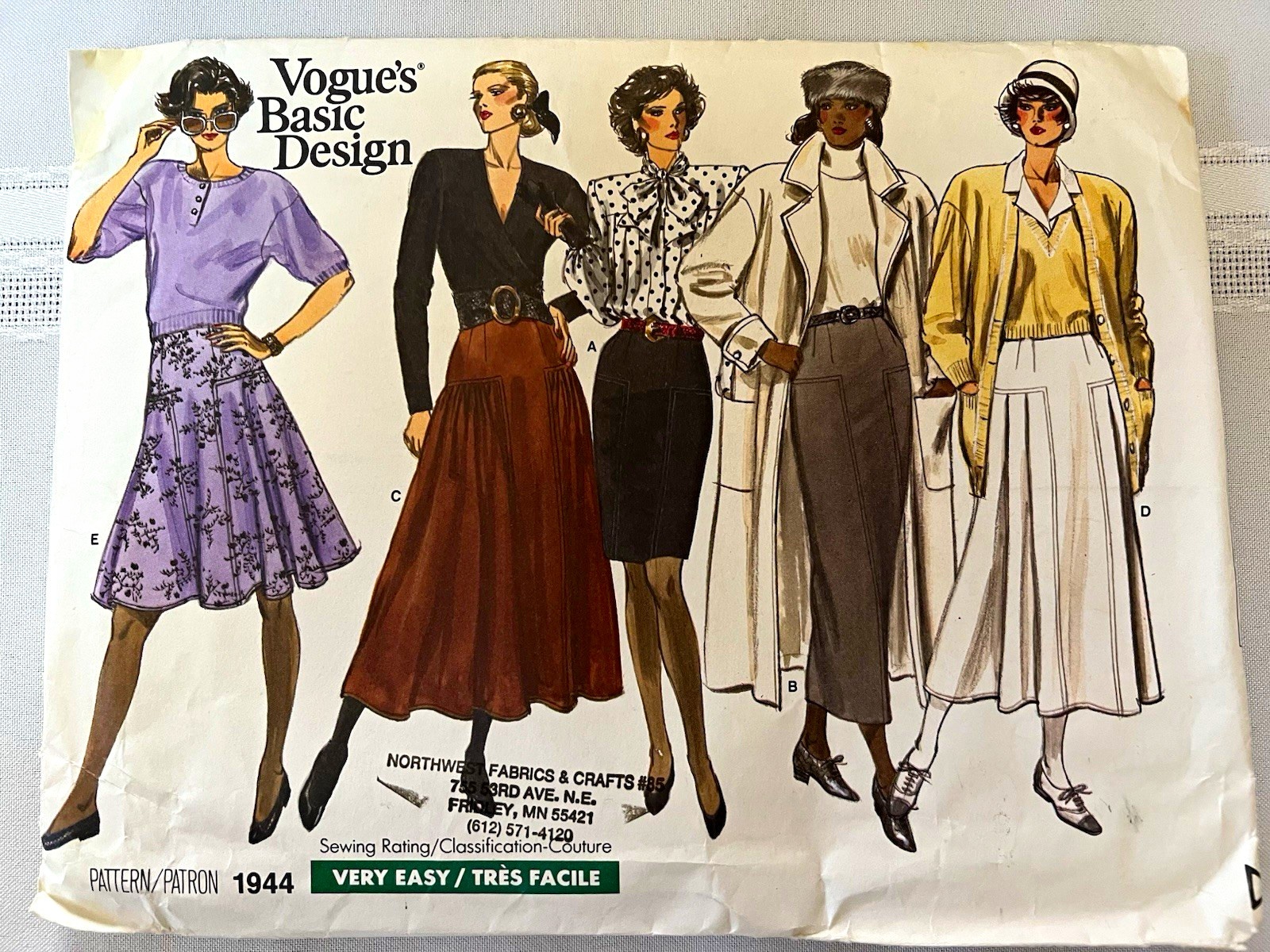 NEW*Vintage 1987 Vogue's #1944 Misses Skirts in diff variations. Sz 8,10,12 NEW*Vintage 1987 Vogue's #1944 Misses Skirts in diff variations. Sz 8,10,12