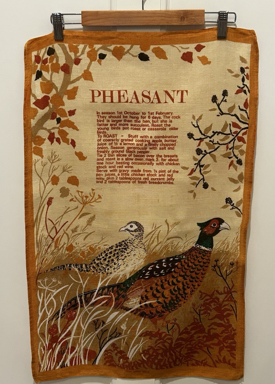 Vintage ILZA Irish Linen Mills Pheasant Tea Towel W/Recipe 28 x 18 Vintage ILZA Irish Linen Mills Pheasant Tea Towel W/Recipe 28 x 18