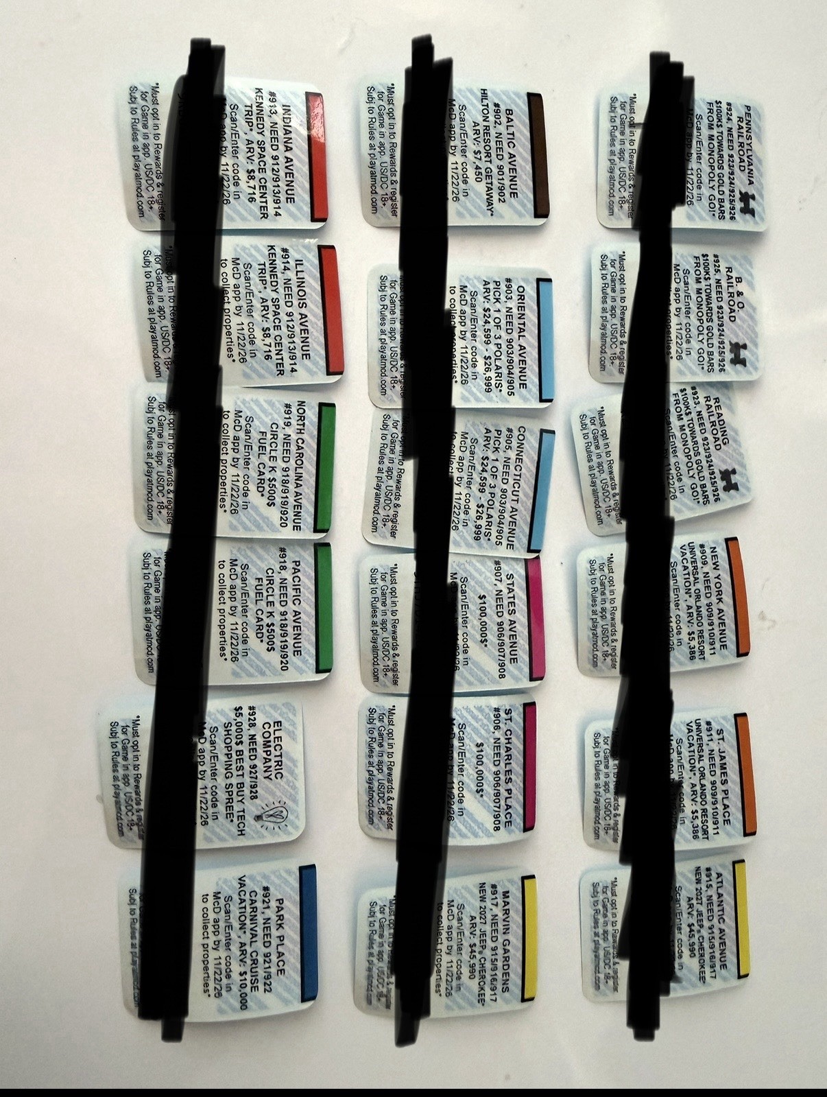 McDonald\'s 2026 Monopoly Game Unredeemed Pieces 18 Pieces Not Redeemed