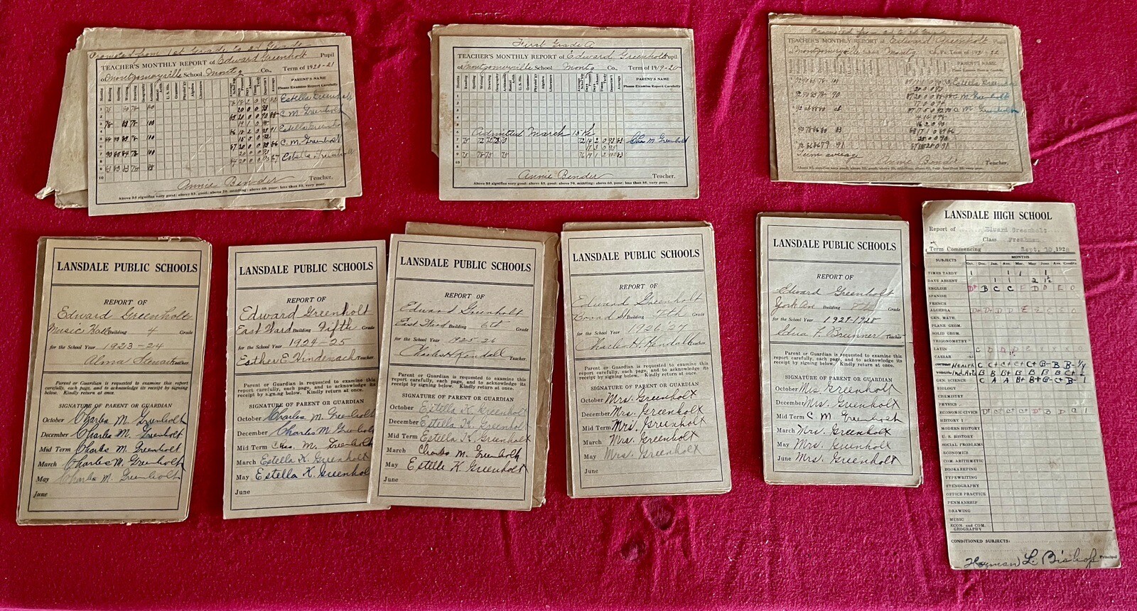 School Report Cards Lansdale PA Public Schools 1920’s Lot of 9 Ephemera Antique