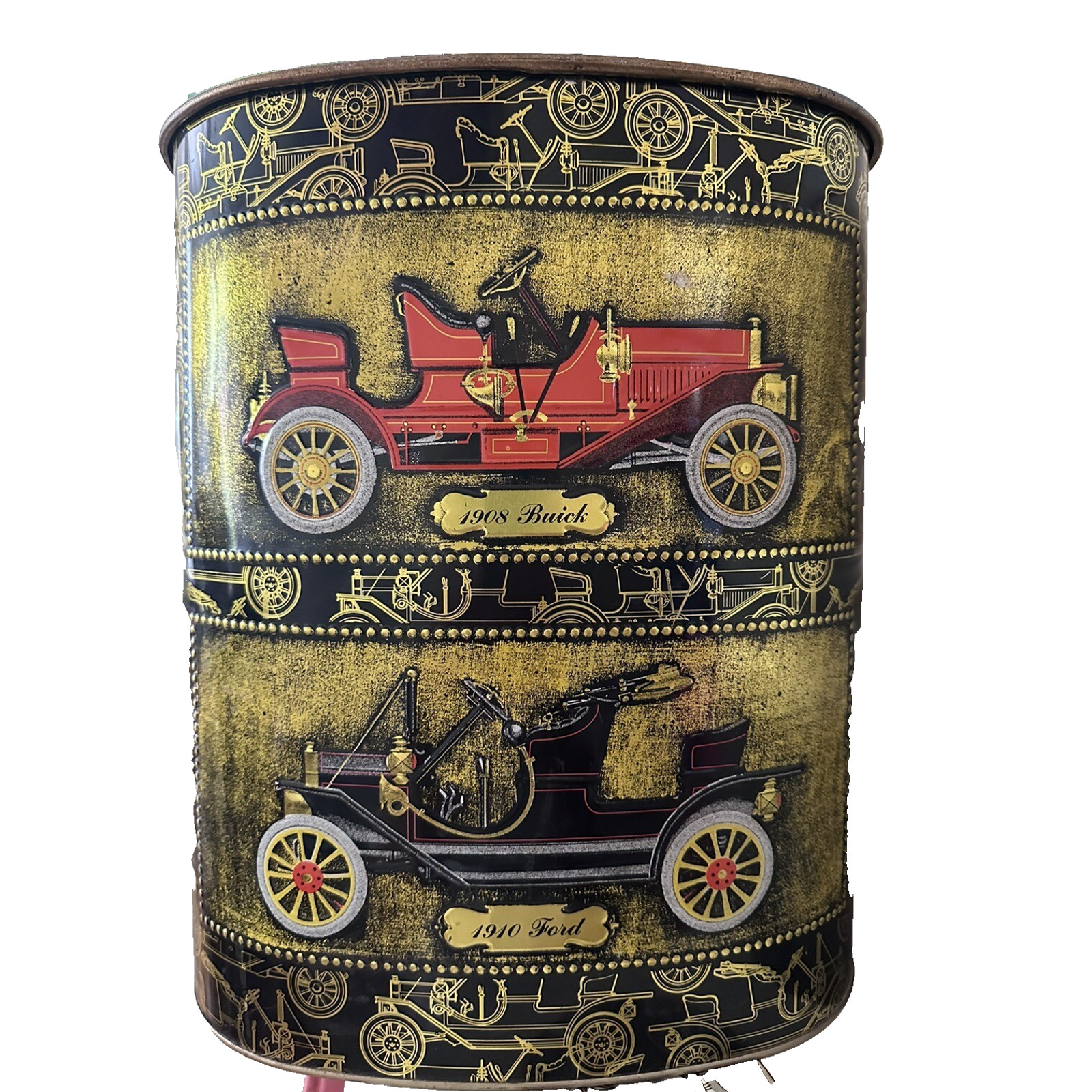 Vintage J L CLARK Metal Waist basket Trash Can Buick Ford Cars Oval 13” Auto