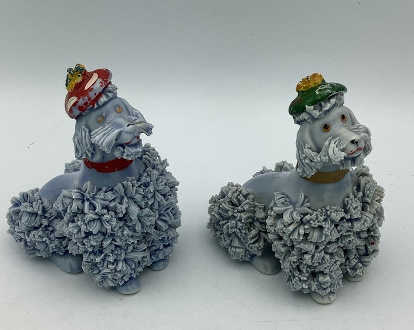 Set of 2 Vintage Mid-Century Light Blue Porcelain Spaghetti Poodle Dog Figurines Set of 2 Vintage Mid-Century Light Blue Porcelain Spaghetti Poodle Dog Figurines
