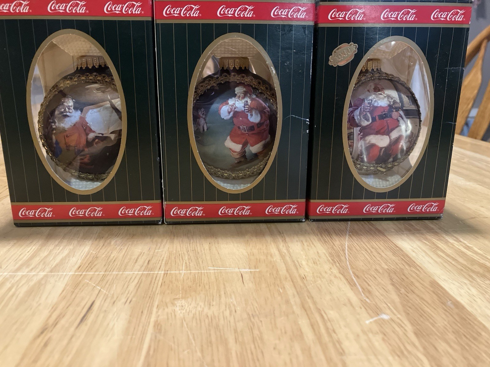 Vintage Coca Cola Christmas Ornaments Santa Lot 1995 Cavanagh Glass Ball Boxed