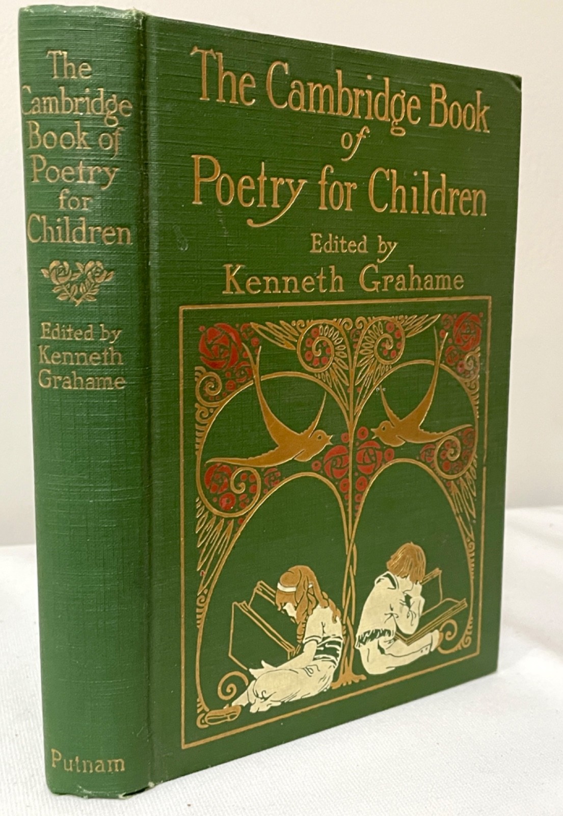 Antique Illustrated Childrens Book Ornate Green Gilt 1916 Kenneth Grahame Poetry