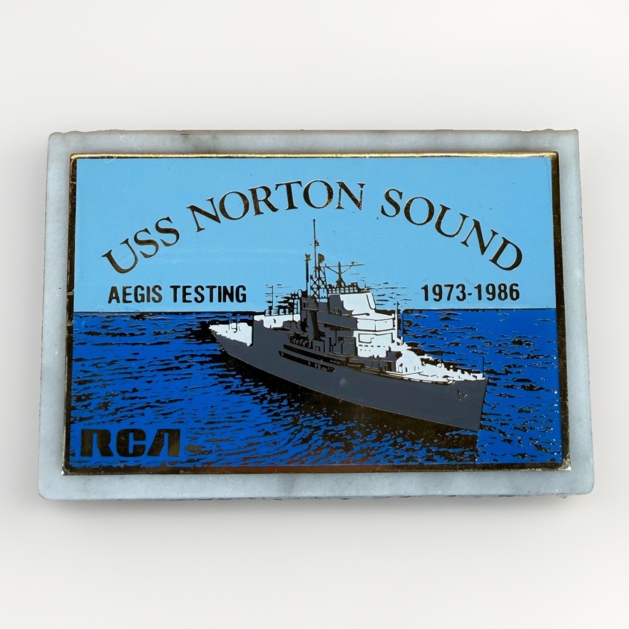 Vintage USS Norton Sound AEGIS Testing 1973-1986 RCA Marble Paperweight Italy