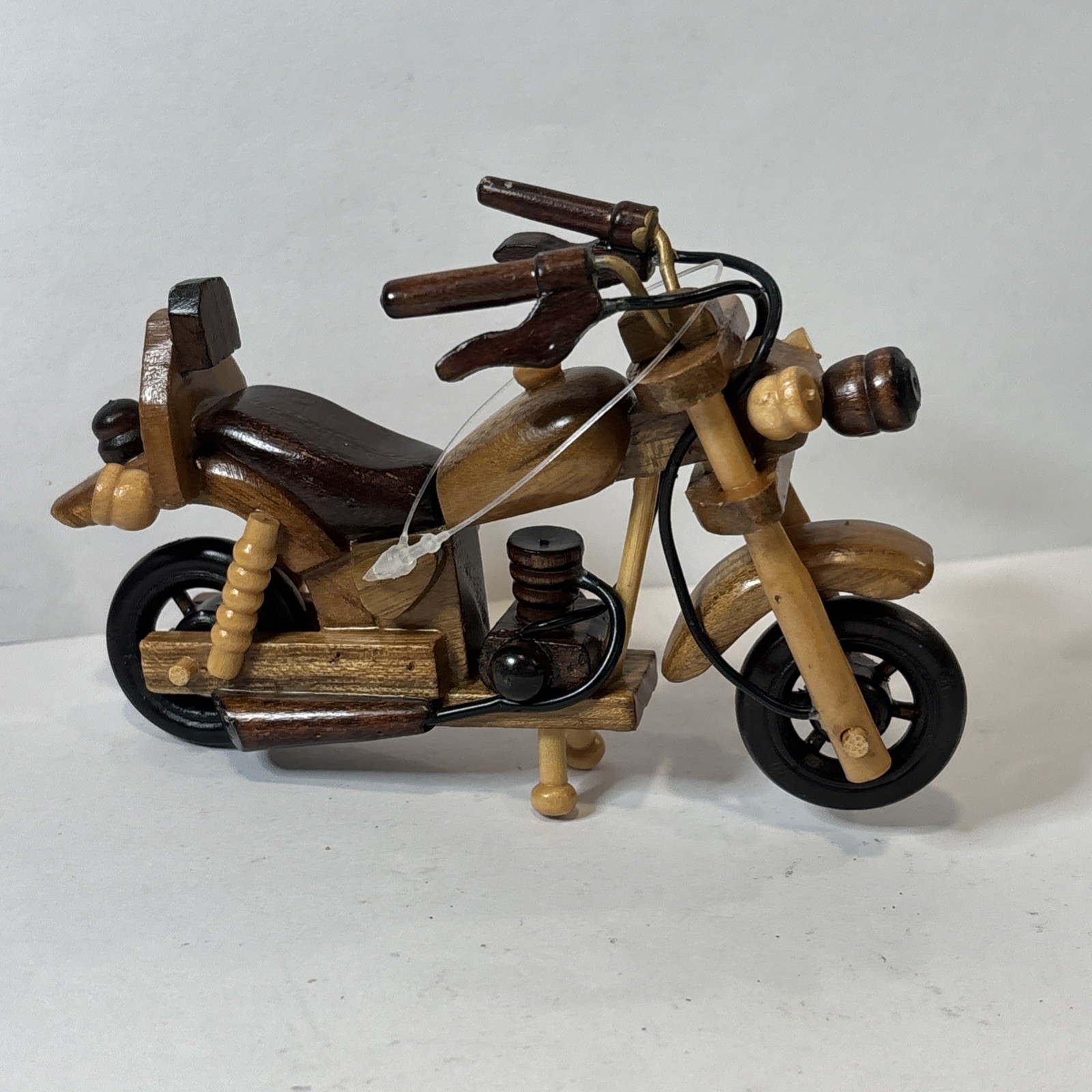 Vintage Wooden Motorcycle 5” Long Handcrafted Details Movable Parts