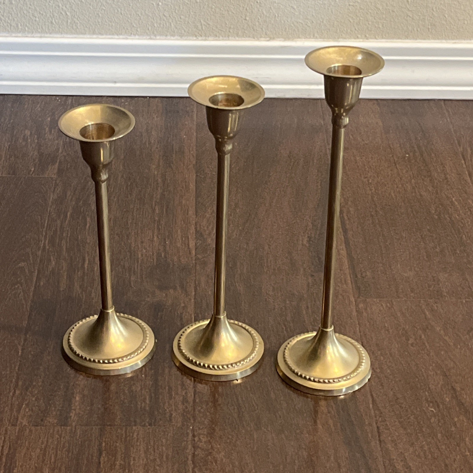 3 Vtg Solid Brass Taper Candle Candlesticks Holders Graduated 7-9