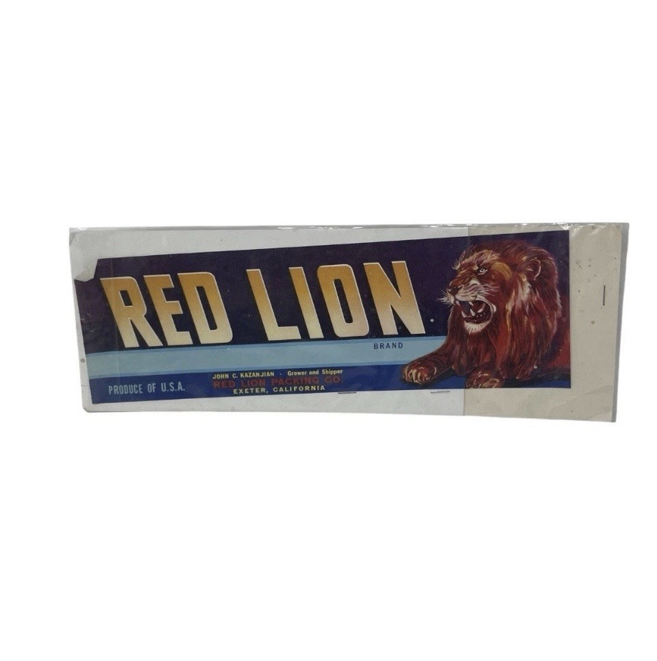 Authentic 1950’s Antique Vintage Red Lion Fruit Crate Label From California Authentic 1950’s Antique Vintage Red Lion Fruit Crate Label From California