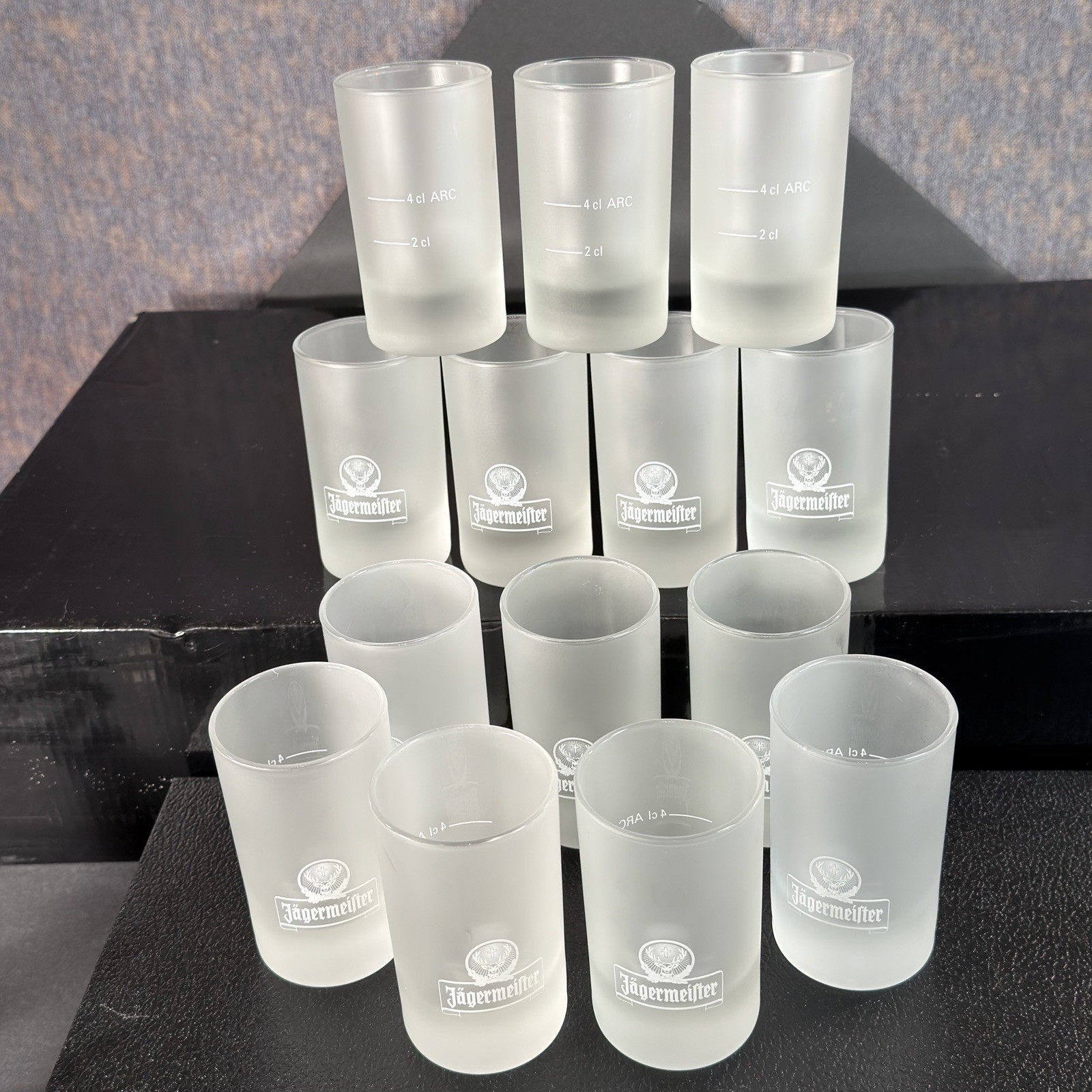 VTG Bulk Lot of 14 Jagermeister Frosted Shot Glasses 2cl 4cl ARC Round Shooter