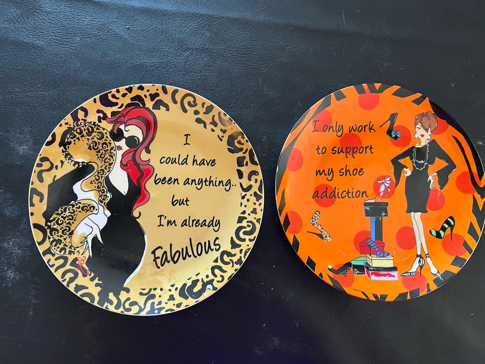 American Atelier at home 2 diva collectible novelty plates  humor animal print