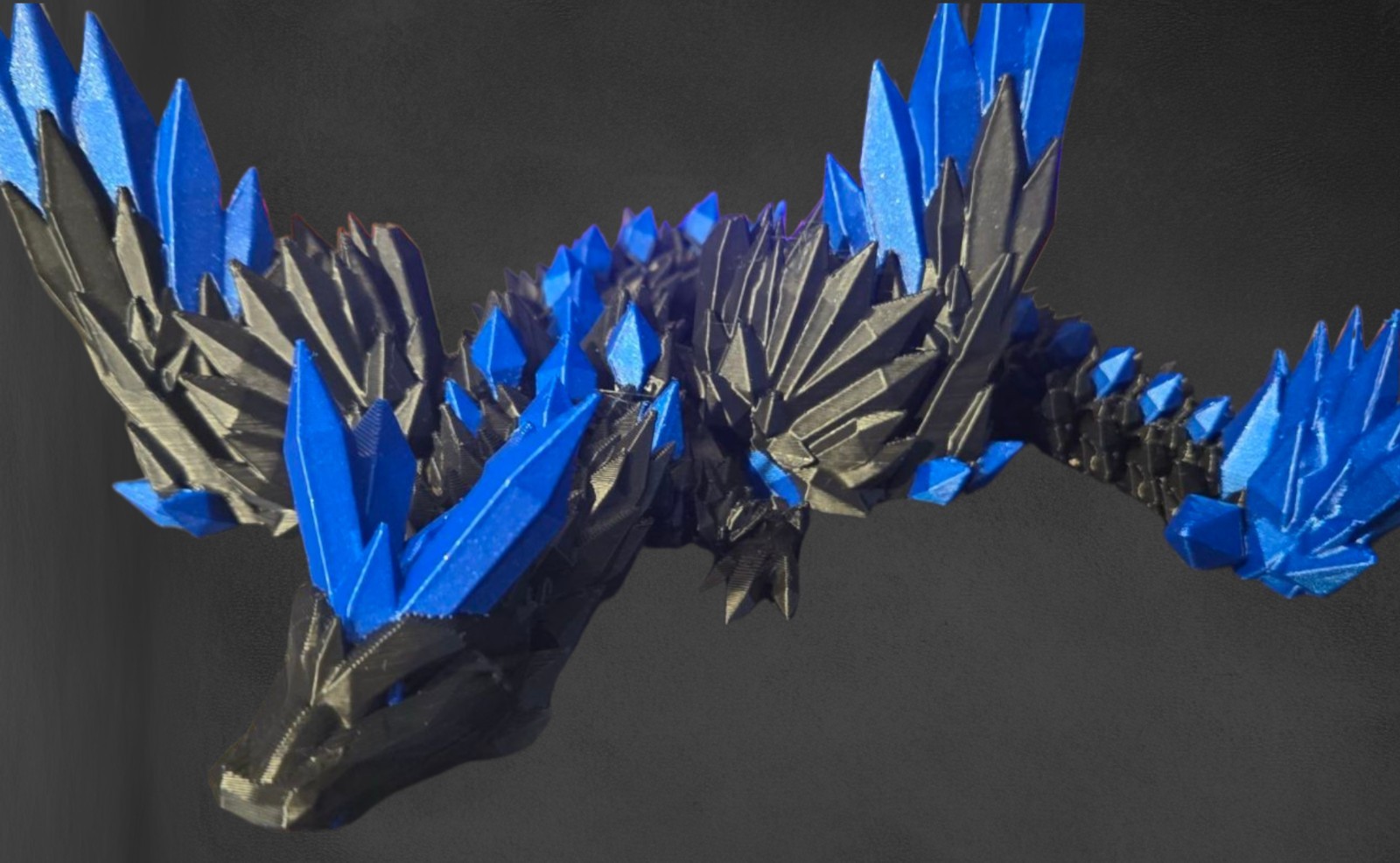 CrystalWing Crystal Dragon with Wings 3D Print Black and Blue 13in CrystalWing Crystal Dragon with Wings 3D Print Black and Blue 13in