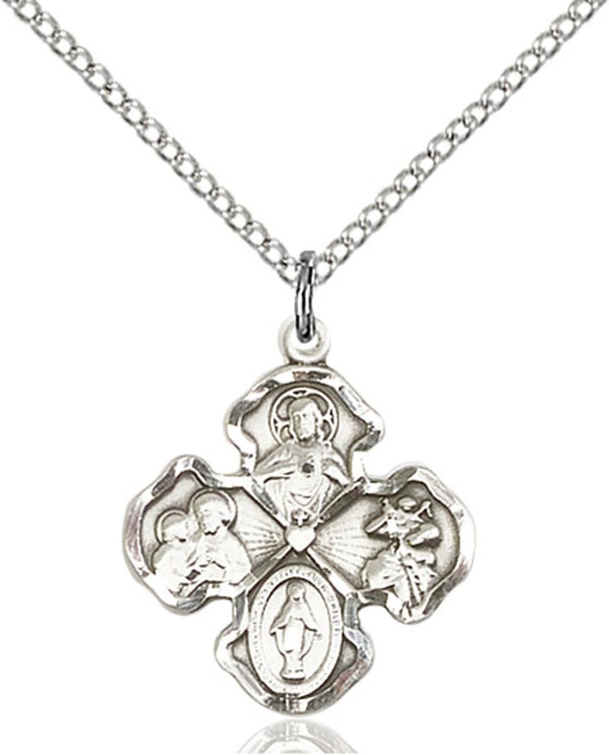 Pewter 4-Way Catholic Holy Medal Pendant Necklace 18