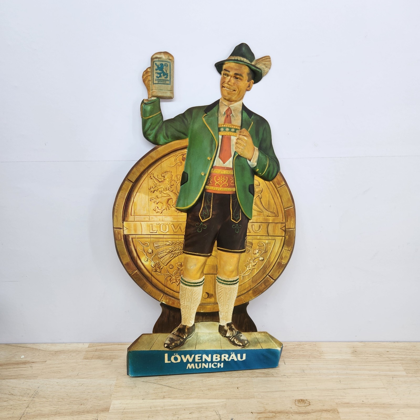 Vintage Lowenbrau Beer German Lederhosen Vacuform Plastic Advertising Sign Vintage Lowenbrau Beer German Lederhosen Vacuform Plastic Advertising Sign