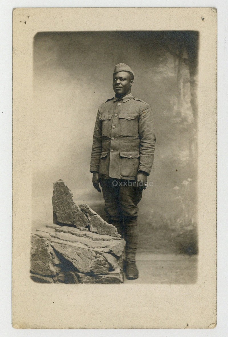 African American Soldier 1918 WWI France RPPC Photo Black Buffalo 369th J15207