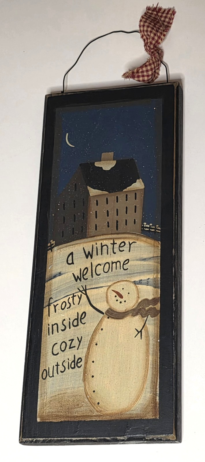 Hand Painted Wooden Snowman Winter Frosty Welcome Sign 11”x4” Country Vtg Shabby Hand Painted Wooden Snowman Winter Frosty Welcome Sign 11”x4” Country Vtg Shabby