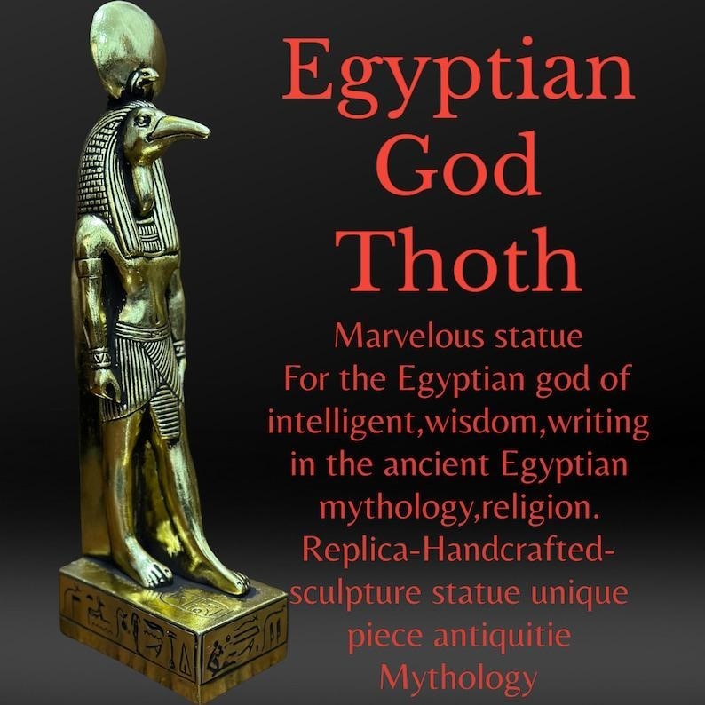 Egyptian God of Wisdom Handcrafted Gold Leaf Thoth Statue
