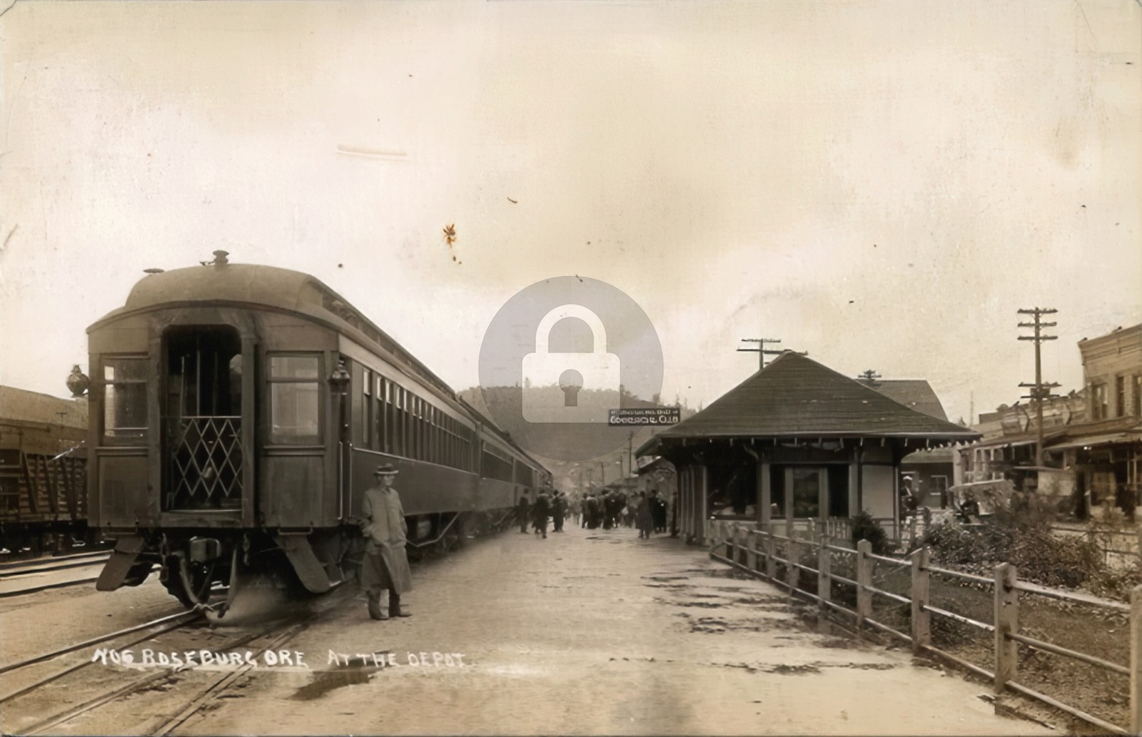 Old Roseburg OR Railroad Depot Scene RPPC Photo Postcard COPY