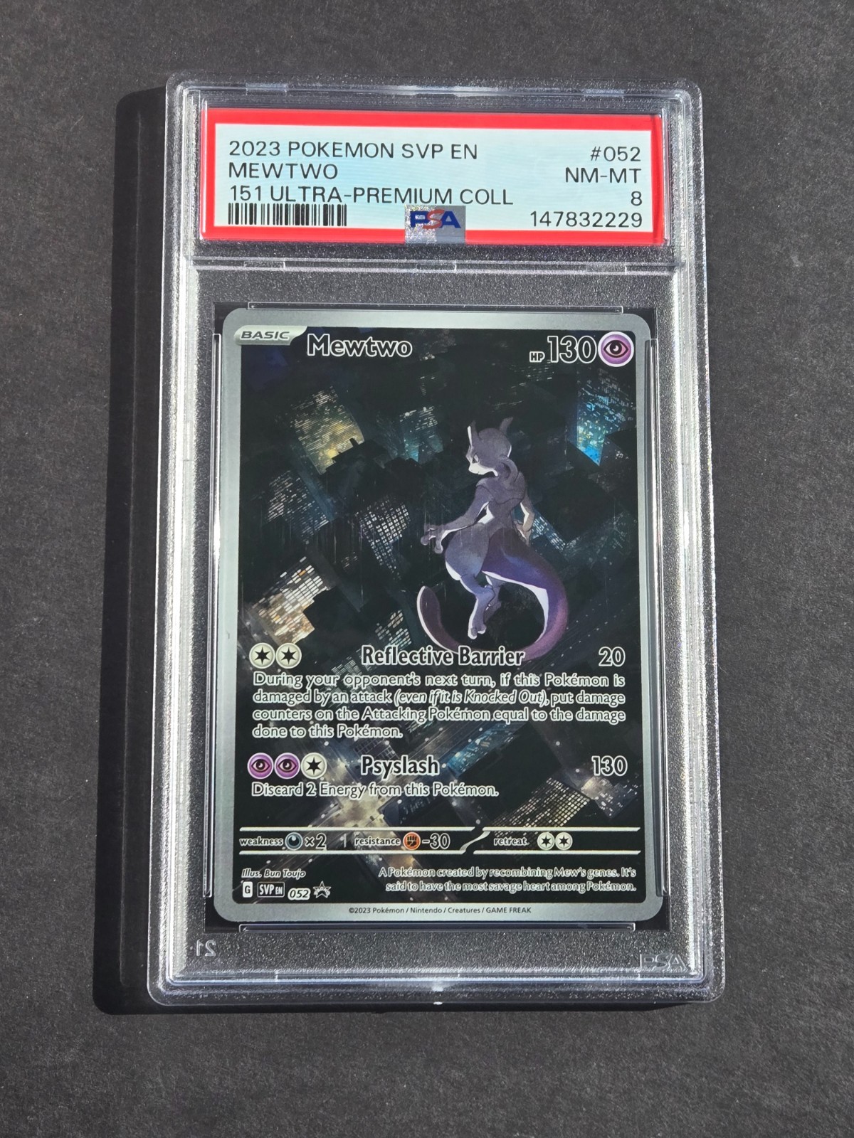 PSA 8 MEWTWO 052 - SCARLET & VIOLET 151 UPC BLACK STAR PROMO HOLO - NM/MT PSA 8 MEWTWO 052 - SCARLET & VIOLET 151 UPC BLACK STAR PROMO HOLO - NM/MT