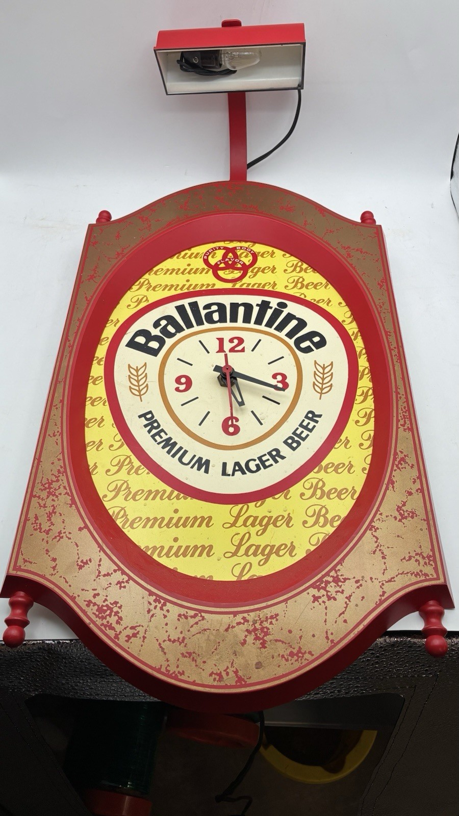Vintage 1960s Ballantine Premium Lager Beer Wall Clock with Attached Light Vintage 1960s Ballantine Premium Lager Beer Wall Clock with Attached Light