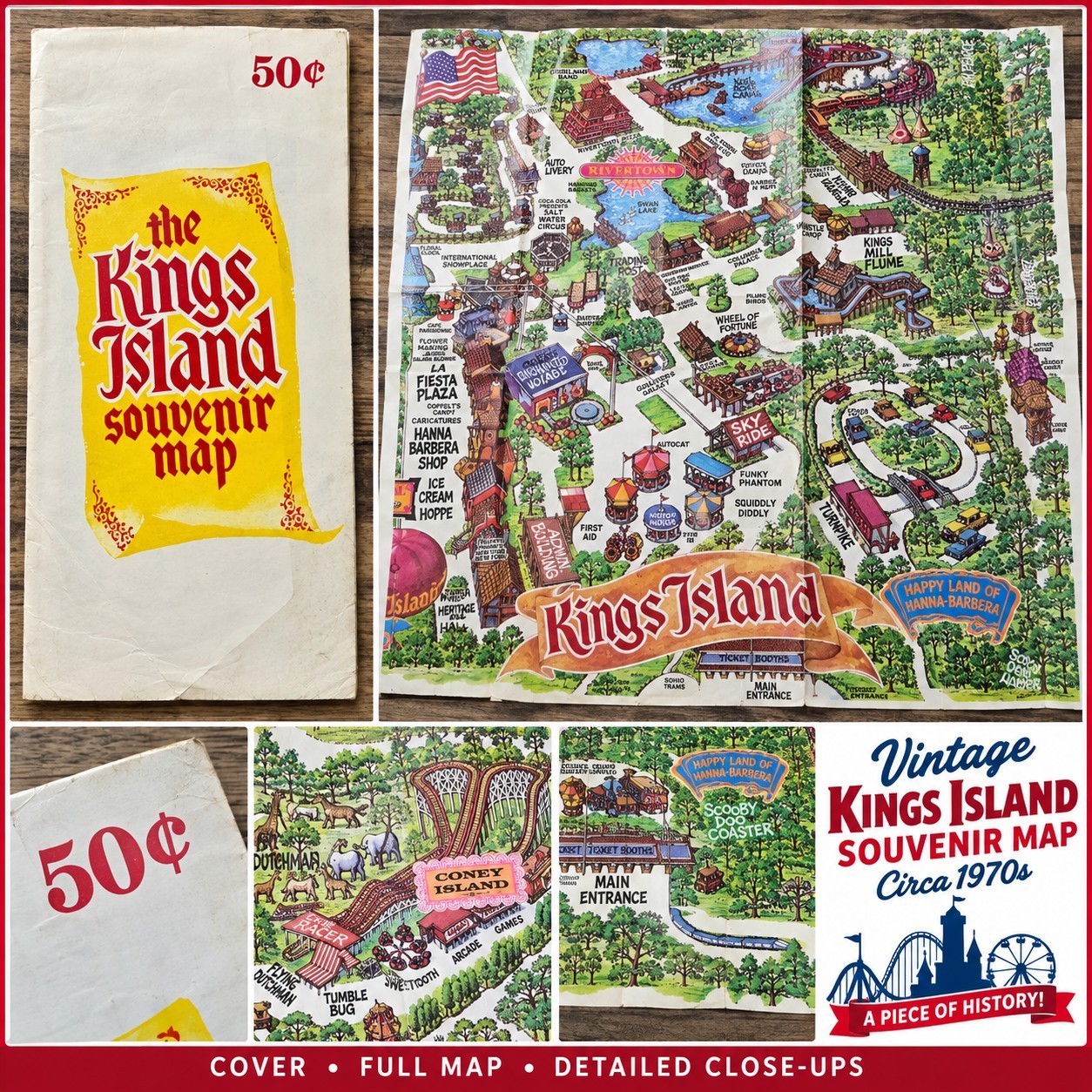 🔥 RARE 1978 KINGS ISLAND AMUSEMENT PARK SOUVENIR MAP  - MOSTLY EXCELLENT 
