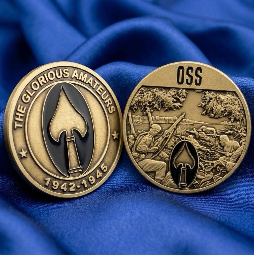 CIA OSS Glorious Amateurs Challenge Coin WWII Office of Strategic Services