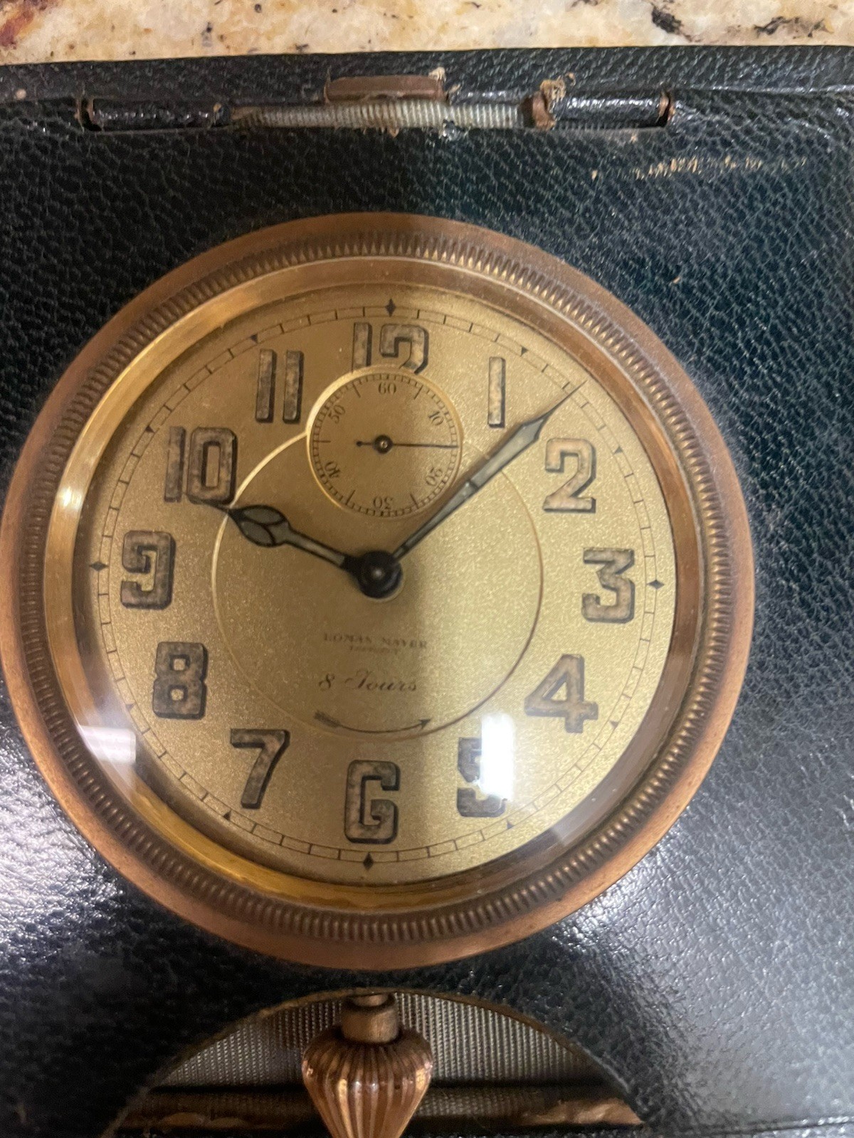 Roman Mayer Lausanne Antique Large (Size 18) Travel Clock In Leather Carry Case Roman Mayer Lausanne Antique Large (Size 18) Travel Clock In Leather Carry Case